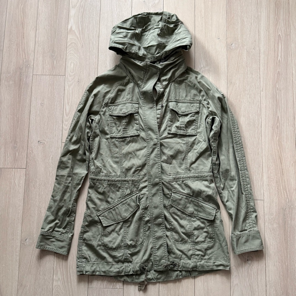VTG Y2K Abercrombie & Fitch Women’s Military Snap Jacket Hooded Utility Coat -M